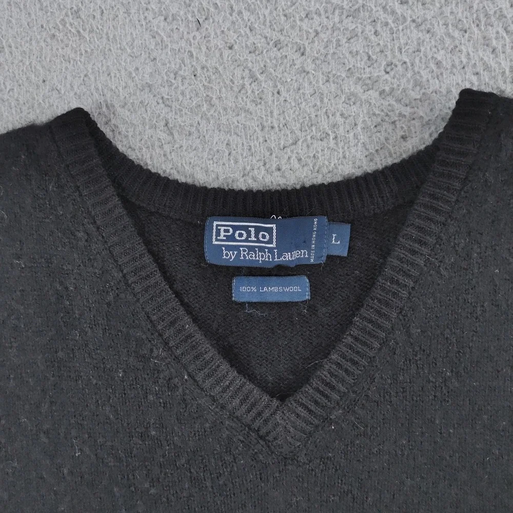 VTG Polo Ralph Lauren Sweater Vest Mens Large Black 100% Lambswool Pullover